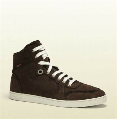 Gucci Men's Cocoa Brown Suede Shearling High